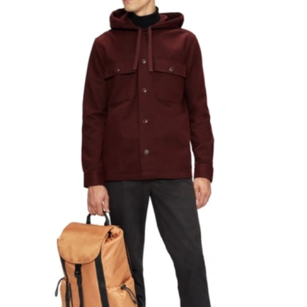 Ted Baker Men’s Hooded Overshirt Shacket in Burgundy - Picture 9 of 9
